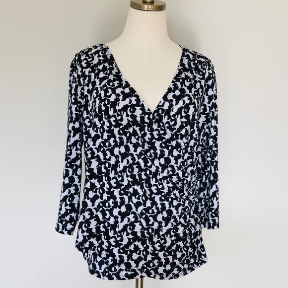 Pullover Stretch Pullover Petite XL Black White V Neck COLDWATER CREEK - Picture 1 of 10